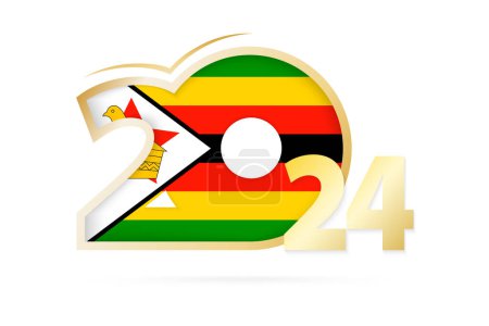 Illustration for Year 2024 with Zimbabwe Flag pattern. - Royalty Free Image