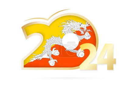Illustration for Year 2024 with Bhutan Flag pattern. - Royalty Free Image