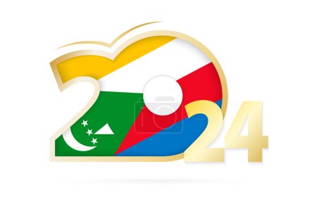 Téléchargez les illustrations : Année 2024 avec drapeau des Comores. - en licence libre de droit