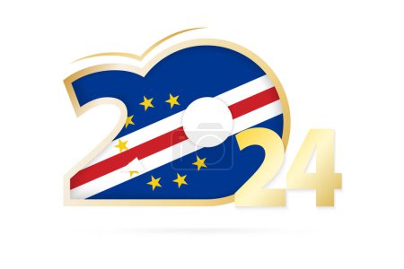 Ilustración de Año 2024 con patrón de bandera de Cabo Verde. - Imagen libre de derechos