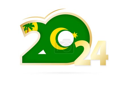 Ilustración de Año 2024 con patrón de bandera de Islas Cocos. - Imagen libre de derechos
