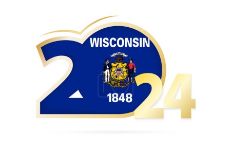 Ilustración de Año 2024 con patrón de bandera de Wisconsin. - Imagen libre de derechos