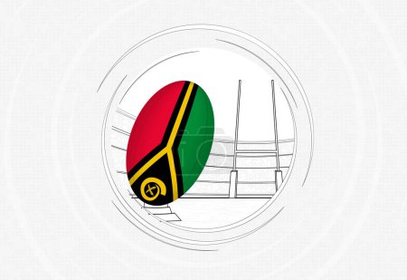 Illustration for Vanuatu flag on rugby ball, lined circle rugby icon with ball in a crowded stadium. - Royalty Free Image