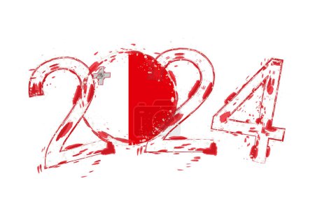 Téléchargez les illustrations : 2024 Année en style grunge avec drapeau de Malte. - en licence libre de droit