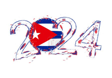 2024 Year in grunge style with flag of Cuba.