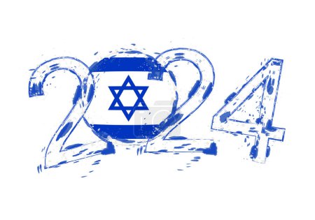 Ilustración de 2024 Año en estilo grunge con bandera de Israel. - Imagen libre de derechos