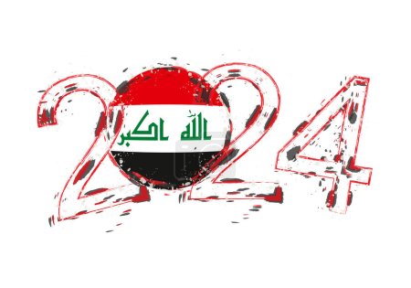 Ilustración de 2024 Año en estilo grunge con la bandera de Iraq. - Imagen libre de derechos