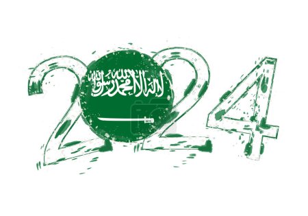 Ilustración de 2024 Año en estilo grunge con la bandera de Arabia Saudita. - Imagen libre de derechos