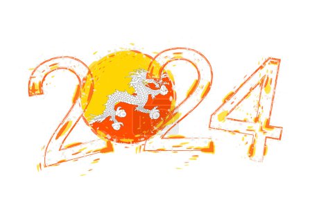 Illustration for 2024 Year in grunge style with flag of Bhutan. - Royalty Free Image
