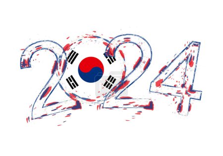Ilustración de 2024 Año en estilo grunge con bandera de Corea del Sur. - Imagen libre de derechos