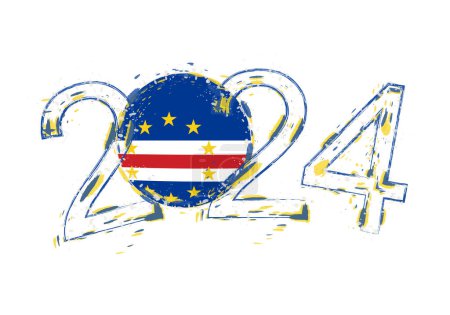 Ilustración de 2024 Año en estilo grunge con la bandera de Cape Verde. - Imagen libre de derechos