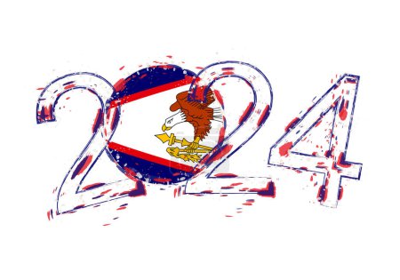 Ilustración de 2024 Año en estilo grunge con la bandera de Samoa Americana. - Imagen libre de derechos