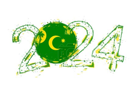 Ilustración de 2024 Año en estilo grunge con la bandera de Islas Cocos. - Imagen libre de derechos