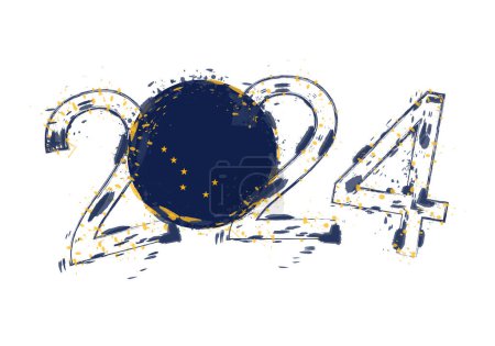 Ilustración de 2024 Año en estilo grunge con la bandera de Alaska. - Imagen libre de derechos