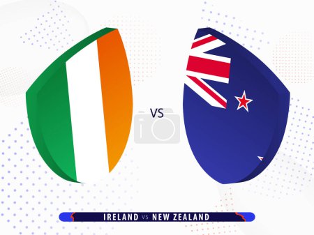 Illustration for Ireland vs New Zealand quarter-final rugby match, international rugby competition 2023. Template for world tournament. - Royalty Free Image
