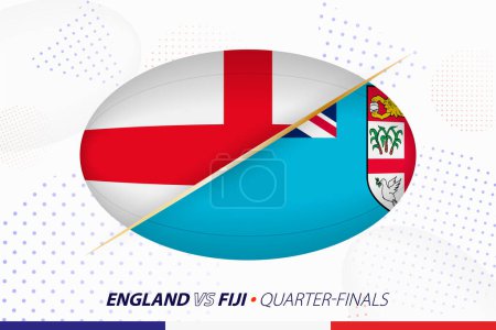 Illustration for Rugby quarter-final match between England and Fiji, concept for rugby tournament. Vector flags stylized in shape of oval ball. - Royalty Free Image