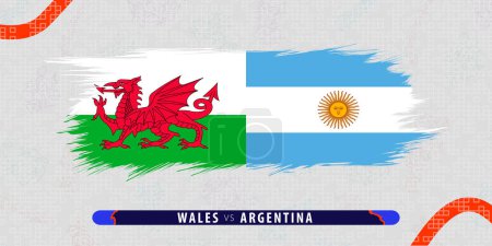 Illustration for Wales vs Argentina, international rugby quarter final match illustration in brushstroke style. Abstract grungy icon for rugby match. Vector illustration on abstract background. - Royalty Free Image