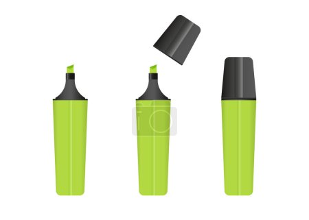 Illustration for Green highlighter marker, 3 versions of marker in green color. Vector set. - Royalty Free Image
