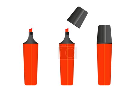 Illustration for Red highlighter marker, 3 versions of marker in red color. Vector set. - Royalty Free Image