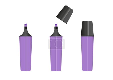 Illustration for Purple highlighter marker, 3 versions of marker in purple color. Vector set. - Royalty Free Image