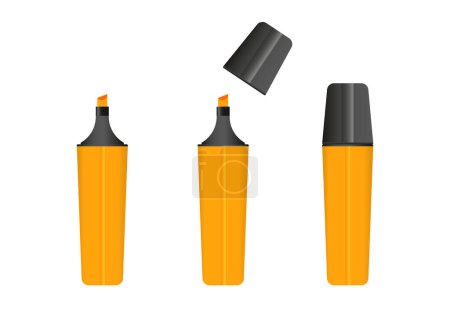 Illustration for Orange highlighter marker, 3 versions of marker in orange color. Vector set. - Royalty Free Image