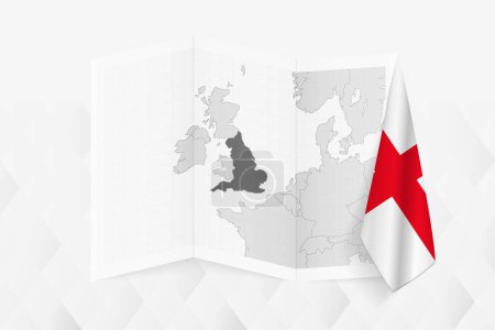 Illustration for A grayscale map of England with a hanging England flag on one side. Vector map for many types of news. - Royalty Free Image