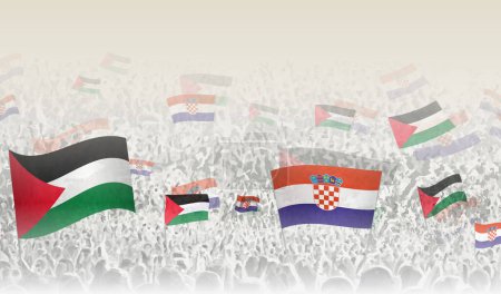 Ilustración de Palestina y Croacia banderas en una multitud de personas animando. - Imagen libre de derechos