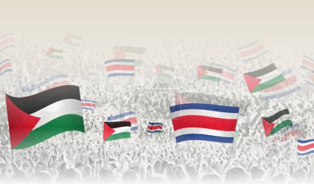 Illustration for Palestine and Costa Rica flags in a crowd of cheering people. - Royalty Free Image