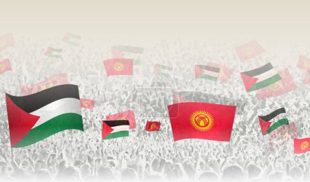 Téléchargez les illustrations : Drapeaux de Palestine et du Kirghizistan dans une foule d'acclamations. - en licence libre de droit