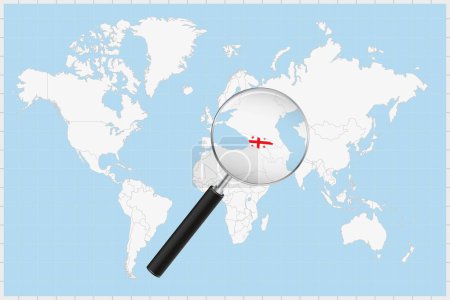 Illustration for Magnifying glass showing a map of Georgia on a world map. - Royalty Free Image