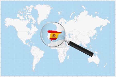 Ilustración de Lupa que muestra un mapa de España en un mapa del mundo. - Imagen libre de derechos