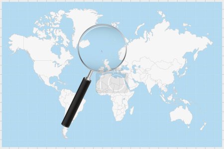 Illustration for Magnifying glass showing a map of Faroe Islands on a world map. - Royalty Free Image