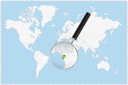 Illustration for Magnifying glass showing a map of Gabon on a world map. - Royalty Free Image