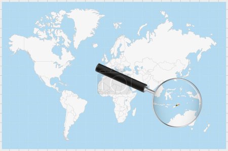 Illustration for Magnifying glass showing a map of East Timor on a world map. - Royalty Free Image