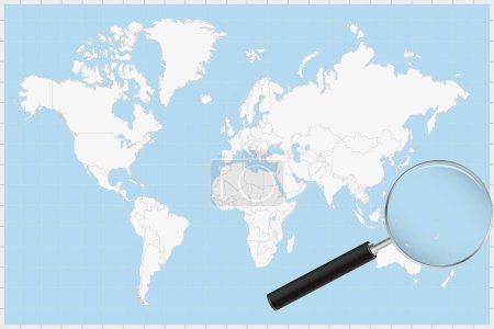 Illustration for Magnifying glass showing a map of Tuvalu on a world map. - Royalty Free Image