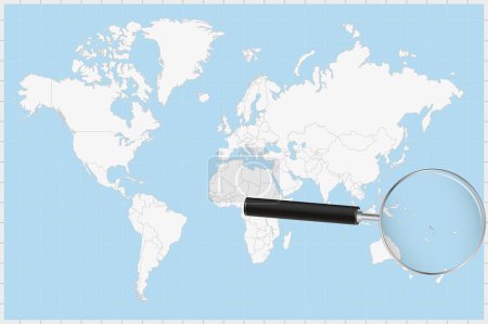Illustration for Magnifying glass showing a map of Vanuatu on a world map. - Royalty Free Image