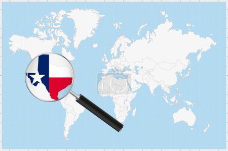 Ilustración de Lupa que muestra un mapa de Texas en un mapa del mundo. - Imagen libre de derechos