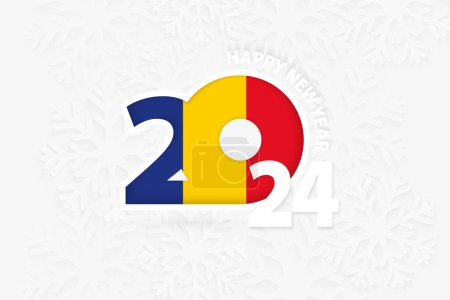 Téléchargez les illustrations : Nouvel An 2024 pour la Roumanie sur fond de flocons de neige. - en licence libre de droit