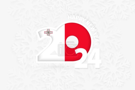 Téléchargez les illustrations : Nouvel An 2024 pour Malte sur fond de flocons de neige. - en licence libre de droit