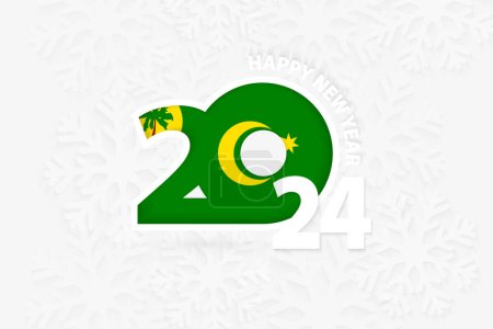 Ilustración de Año Nuevo 2024 para Islas Cocos sobre fondo de copo de nieve. - Imagen libre de derechos