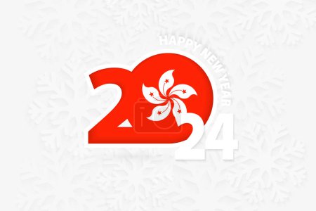 New Year 2024 for Hong Kong on snowflake background.