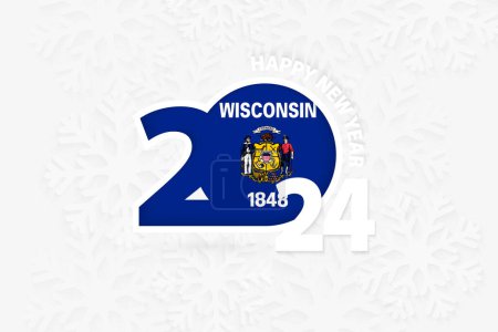 Ilustración de Año Nuevo 2024 para Wisconsin sobre fondo de copo de nieve. - Imagen libre de derechos