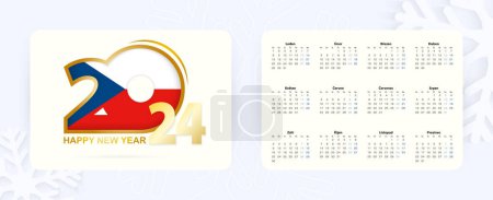Ilustración de Horizontal Pocket Calendar 2024 en checo. Año Nuevo 2024 icono con la bandera de República Checa. - Imagen libre de derechos