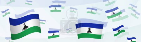 Ilustración de Diseño abstracto temático de la bandera de Lesotho en una pancarta. Diseño de fondo abstracto con banderas nacionales. - Imagen libre de derechos