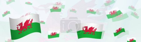 Illustration for Wales flag-themed abstract design on a banner. Abstract background design with National flags. - Royalty Free Image