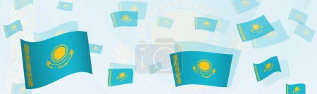 Téléchargez les illustrations : Dessin abstrait sur le thème du drapeau kazakh sur une bannière. Conception abstraite de fond avec des drapeaux nationaux. - en licence libre de droit