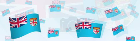 Ilustración de Diseño abstracto temático de la bandera de Fiyi en una pancarta. Diseño de fondo abstracto con banderas nacionales. - Imagen libre de derechos