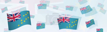 Illustration for Tuvalu flag-themed abstract design on a banner. Abstract background design with National flags. - Royalty Free Image