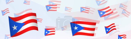 Illustration for Puerto Rico flag-themed abstract design on a banner. Abstract background design with National flags. - Royalty Free Image