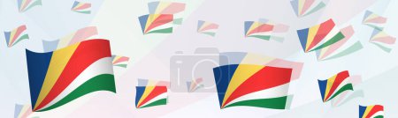 Illustration for Seychelles flag-themed abstract design on a banner. Abstract background design with National flags. - Royalty Free Image
